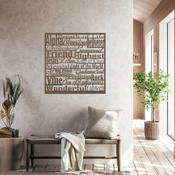 Titles of Jesus Christ A-Z Square Wall Hanging Decor, Jesus Names Wall Decor, Names for Jesus Wall Decor, Christian Sign & Wall Decor, Religious Wall Decor & Wall Art