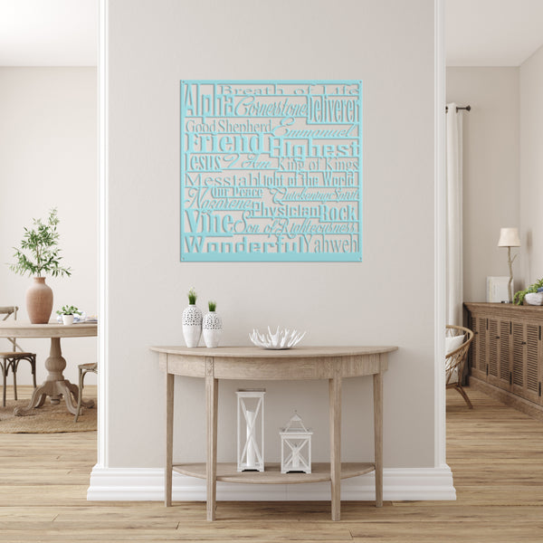Titles of Jesus Christ A-Z Square Wall Hanging Decor, Jesus Names Wall Decor, Names for Jesus Wall Decor, Christian Sign & Wall Decor, Religious Wall Decor & Wall Art