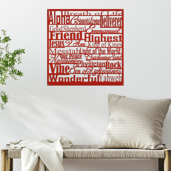 Titles of Jesus Christ A-Z Square Wall Hanging Decor, Jesus Names Wall Decor, Names for Jesus Wall Decor, Christian Sign & Wall Decor, Religious Wall Decor & Wall Art