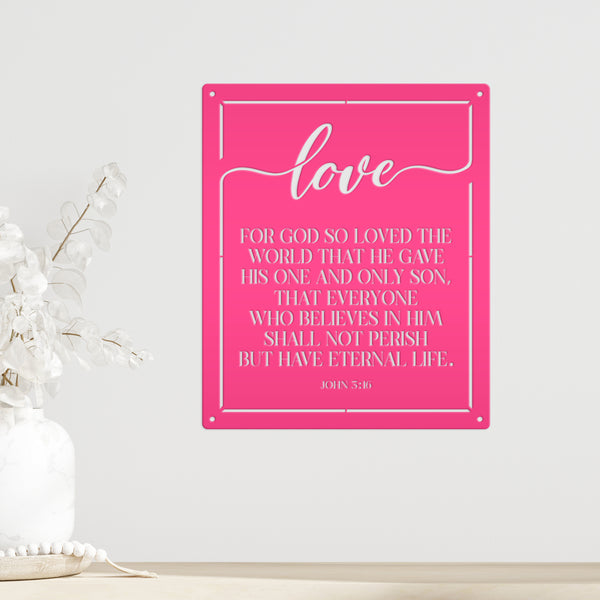 Religious Metal Wall Art with John 3:16 - Christian Home Decor - Inspirational Church Wall Hanging - Farmhouse Entryway Art - Christian Gift
