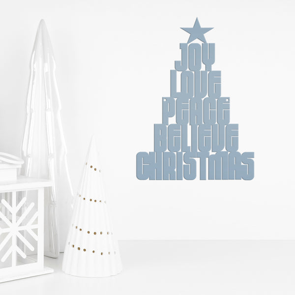 Joy Love Peace Believe Christmas Tree Metal Sign