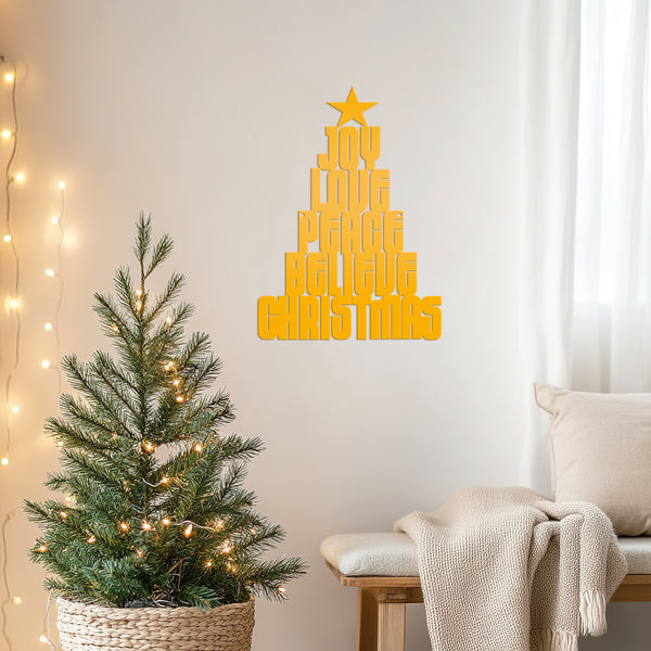Joy Love Peace Believe Christmas Tree Metal Sign