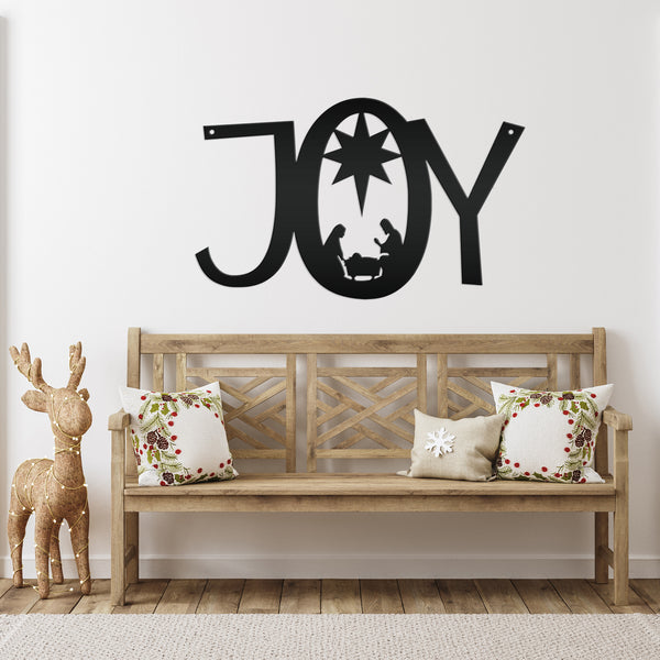 Joy Nativity Christmas Metal Sign