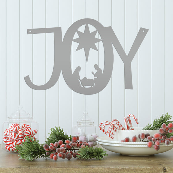 Joy Nativity Christmas Metal Sign