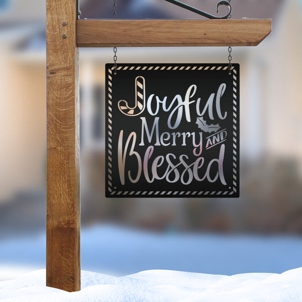 Joyful Christmas Metal Sign with Candy Cane Design - Christian Quote Door Hanger - Holiday Candy Cane Signs - Seasonal Home Decor - Wall Art