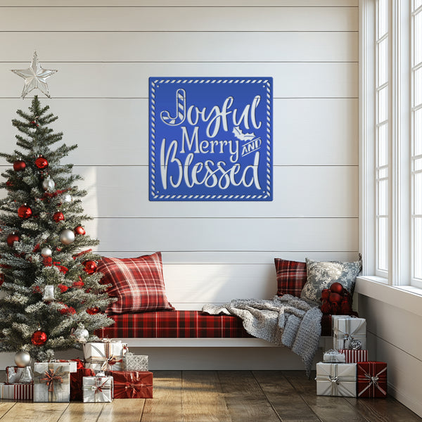 Joyful Christmas Metal Sign with Candy Cane Design - Christian Quote Door Hanger - Holiday Candy Cane Signs - Seasonal Home Decor - Wall Art