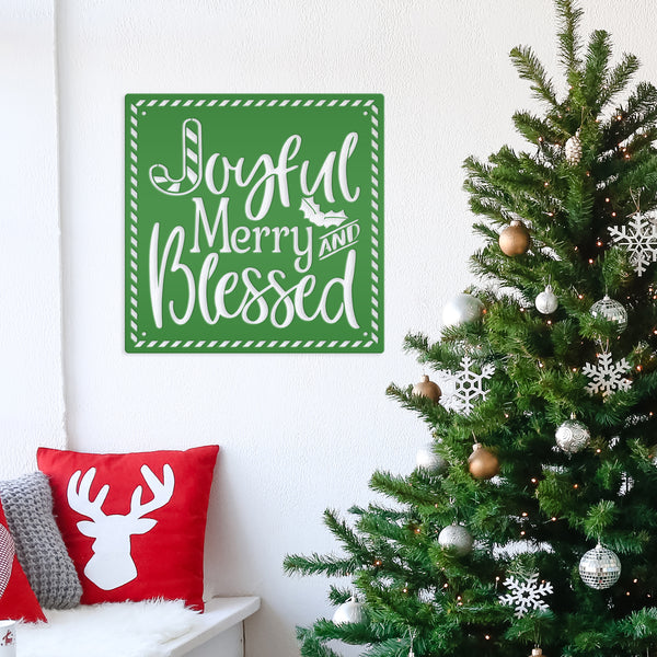 Joyful Christmas Metal Sign with Candy Cane Design - Christian Quote Door Hanger - Holiday Candy Cane Signs - Seasonal Home Decor - Wall Art
