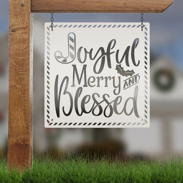 Joyful Christmas Metal Sign with Candy Cane Design - Christian Quote Door Hanger - Holiday Candy Cane Signs - Seasonal Home Decor - Wall Art