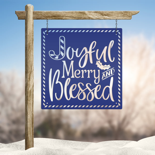 Joyful Christmas Metal Sign with Candy Cane Design - Christian Quote Door Hanger - Holiday Candy Cane Signs - Seasonal Home Decor - Wall Art