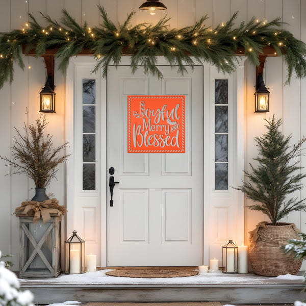 Joyful Christmas Metal Sign with Candy Cane Design - Christian Quote Door Hanger - Holiday Candy Cane Signs - Seasonal Home Decor - Wall Art