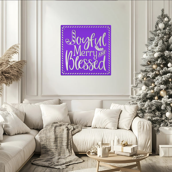 Joyful Christmas Metal Sign with Candy Cane Design - Christian Quote Door Hanger - Holiday Candy Cane Signs - Seasonal Home Decor - Wall Art