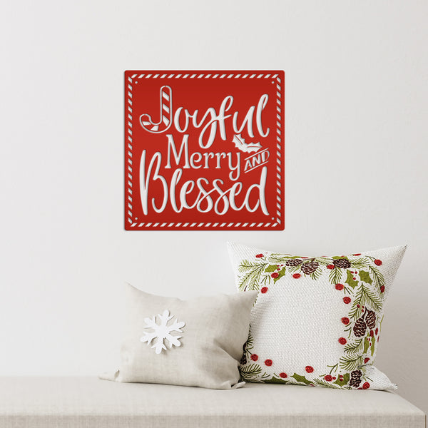 Joyful Christmas Metal Sign with Candy Cane Design - Christian Quote Door Hanger - Holiday Candy Cane Signs - Seasonal Home Decor - Wall Art