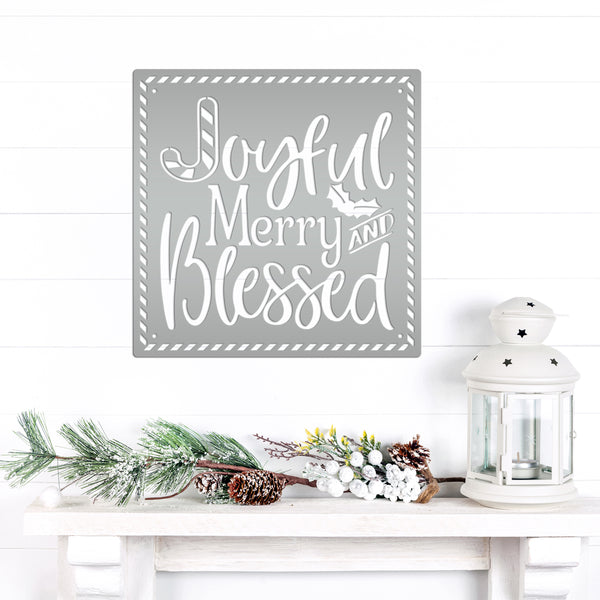 Joyful Christmas Metal Sign with Candy Cane Design - Christian Quote Door Hanger - Holiday Candy Cane Signs - Seasonal Home Decor - Wall Art