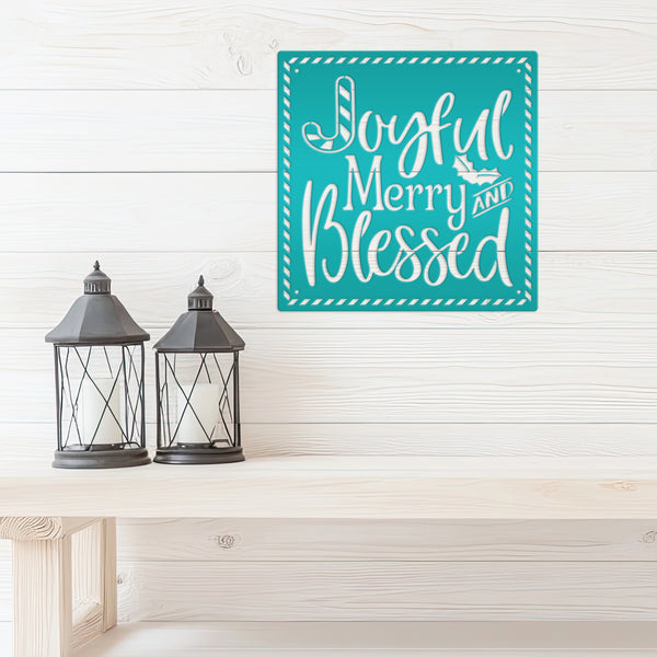 Joyful Christmas Metal Sign with Candy Cane Design - Christian Quote Door Hanger - Holiday Candy Cane Signs - Seasonal Home Decor - Wall Art