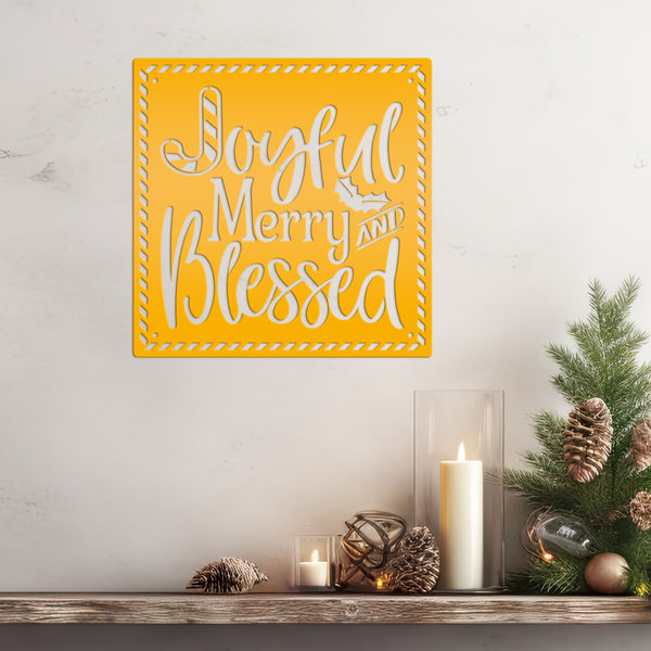 Joyful Christmas Metal Sign with Candy Cane Design - Christian Quote Door Hanger - Holiday Candy Cane Signs - Seasonal Home Decor - Wall Art