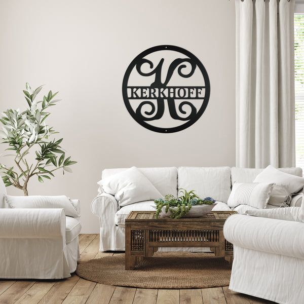 Round Custom  Last Name Sign, Wedding Gift Idea, Indoor or Outdoor Metal Monogram Sign, Anniversary Gift Idea