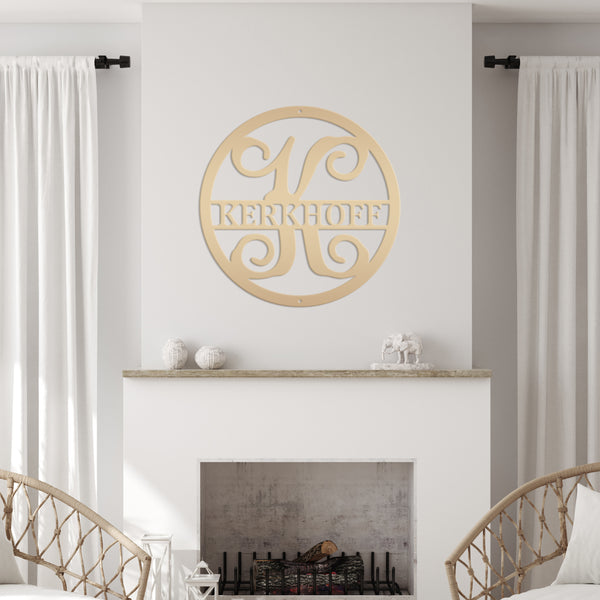 Round Custom  Last Name Sign, Wedding Gift Idea, Indoor or Outdoor Metal Monogram Sign, Anniversary Gift Idea