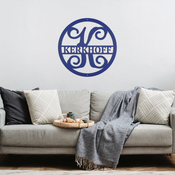 Round Custom  Last Name Sign, Wedding Gift Idea, Indoor or Outdoor Metal Monogram Sign, Anniversary Gift Idea