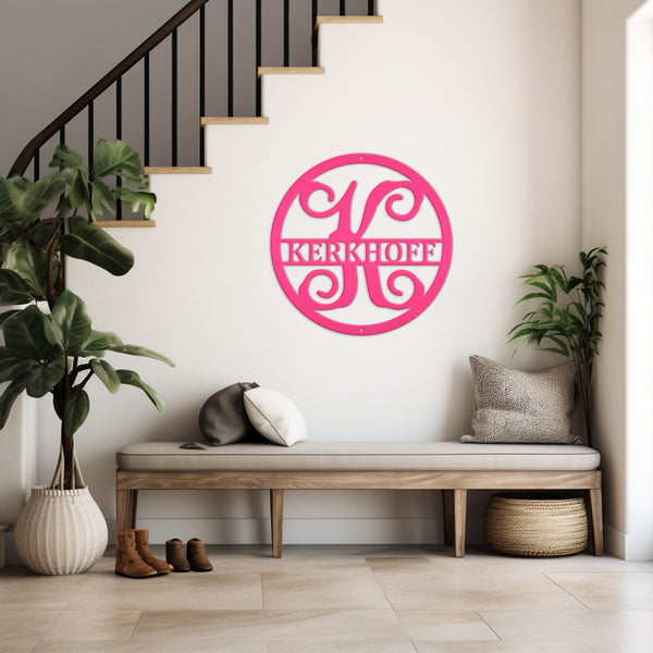 Round Custom  Last Name Sign, Wedding Gift Idea, Indoor or Outdoor Metal Monogram Sign, Anniversary Gift Idea