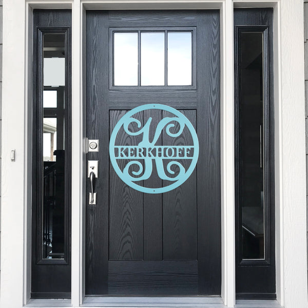 Round Custom  Last Name Sign, Wedding Gift Idea, Indoor or Outdoor Metal Monogram Sign, Anniversary Gift Idea