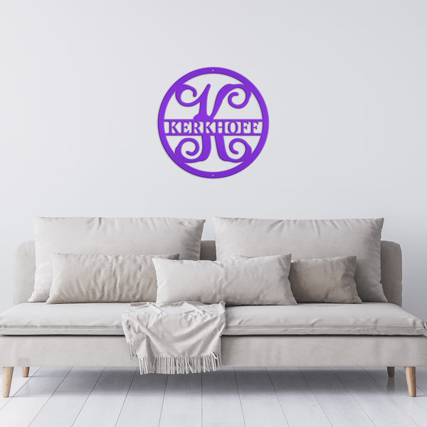 Round Custom  Last Name Sign, Wedding Gift Idea, Indoor or Outdoor Metal Monogram Sign, Anniversary Gift Idea
