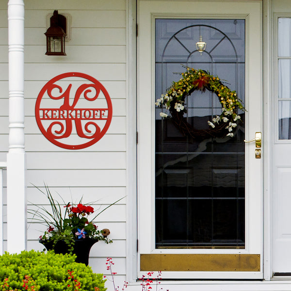 Round Custom  Last Name Sign, Wedding Gift Idea, Indoor or Outdoor Metal Monogram Sign, Anniversary Gift Idea