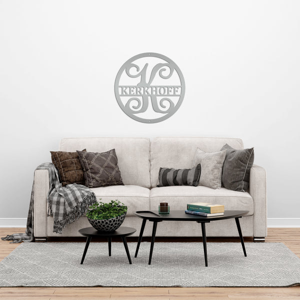 Round Custom  Last Name Sign, Wedding Gift Idea, Indoor or Outdoor Metal Monogram Sign, Anniversary Gift Idea