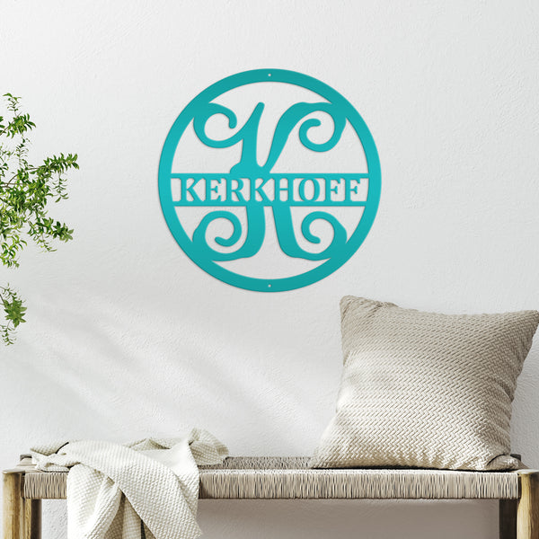 Round Custom  Last Name Sign, Wedding Gift Idea, Indoor or Outdoor Metal Monogram Sign, Anniversary Gift Idea