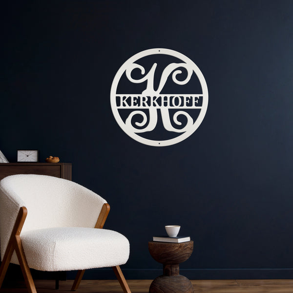 Round Custom  Last Name Sign, Wedding Gift Idea, Indoor or Outdoor Metal Monogram Sign, Anniversary Gift Idea