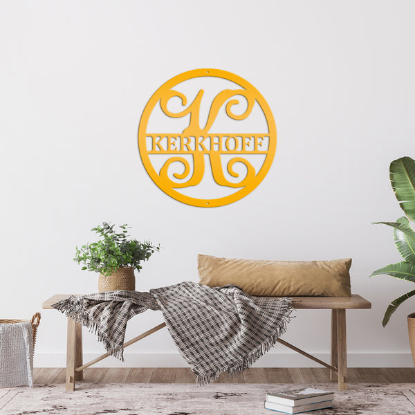 Round Custom  Last Name Sign, Wedding Gift Idea, Indoor or Outdoor Metal Monogram Sign, Anniversary Gift Idea