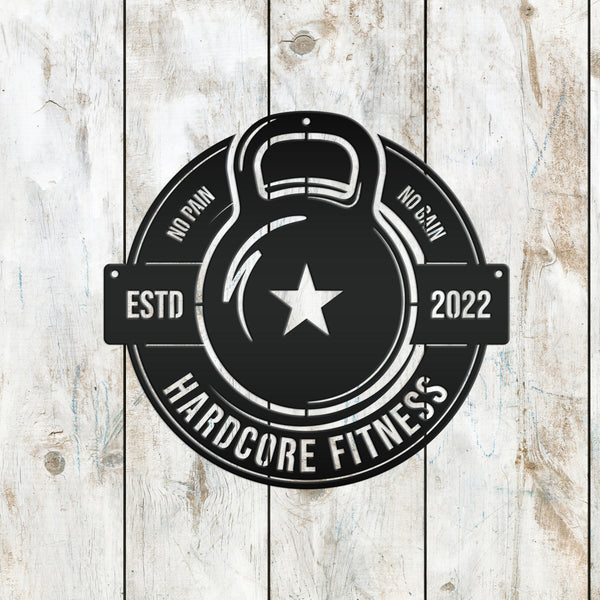 Personalized Gym Name with Established Date Kettlebell Metal Sign-Home Gym Sign-Gym Sign-Weight Room Sign