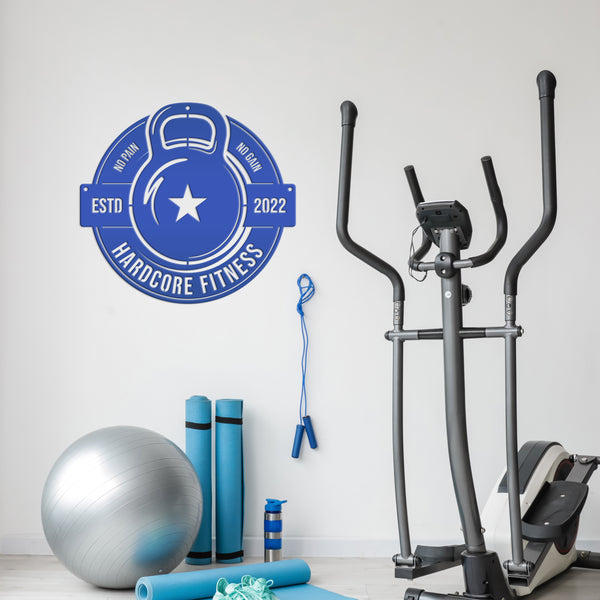 Personalized Gym Name with Established Date Kettlebell Metal Sign-Home Gym Sign-Gym Sign-Weight Room Sign