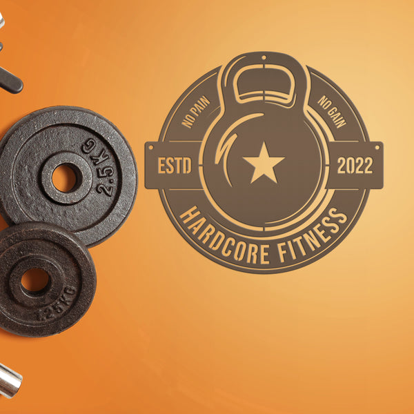 Personalized Gym Name with Established Date Kettlebell Metal Sign-Home Gym Sign-Gym Sign-Weight Room Sign