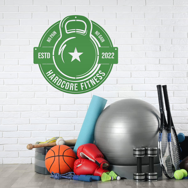 Personalized Gym Name with Established Date Kettlebell Metal Sign-Home Gym Sign-Gym Sign-Weight Room Sign