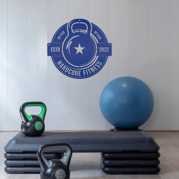 Personalized Gym Name with Established Date Kettlebell Metal Sign-Home Gym Sign-Gym Sign-Weight Room Sign