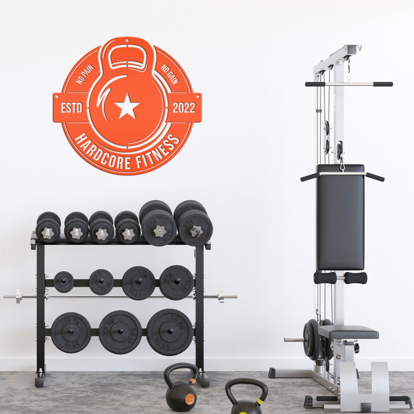 Personalized Gym Name with Established Date Kettlebell Metal Sign-Home Gym Sign-Gym Sign-Weight Room Sign