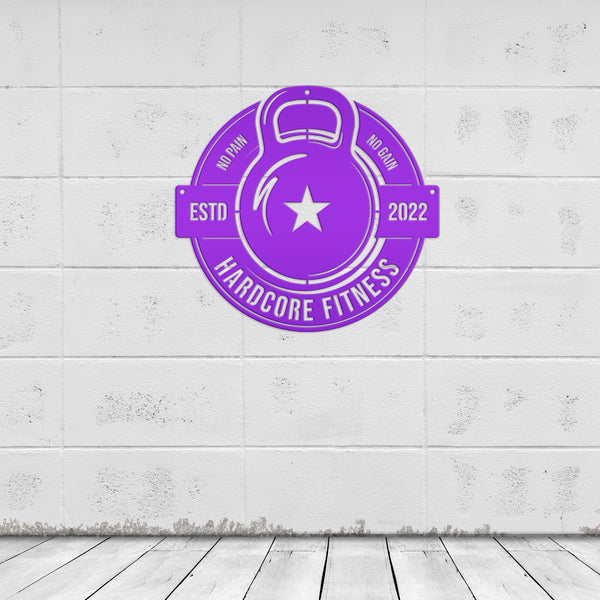 Personalized Gym Name with Established Date Kettlebell Metal Sign-Home Gym Sign-Gym Sign-Weight Room Sign