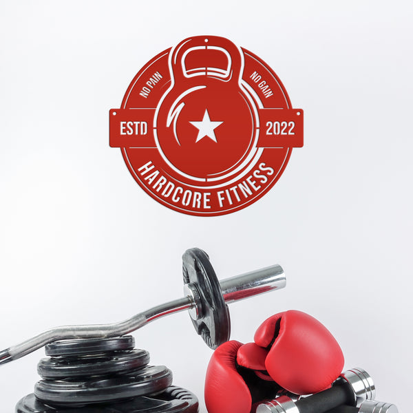 Personalized Gym Name with Established Date Kettlebell Metal Sign-Home Gym Sign-Gym Sign-Weight Room Sign