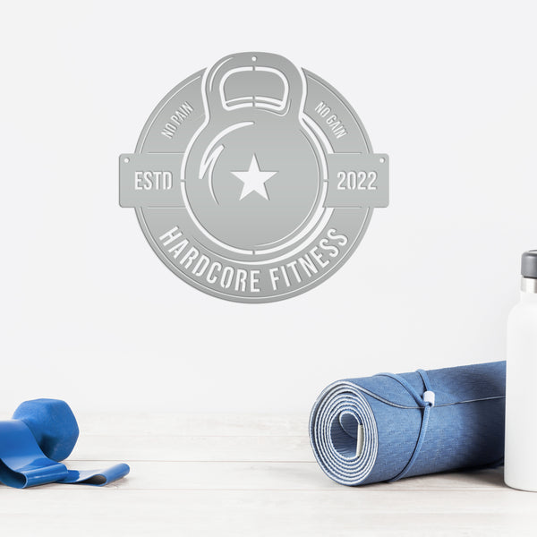Personalized Gym Name with Established Date Kettlebell Metal Sign-Home Gym Sign-Gym Sign-Weight Room Sign