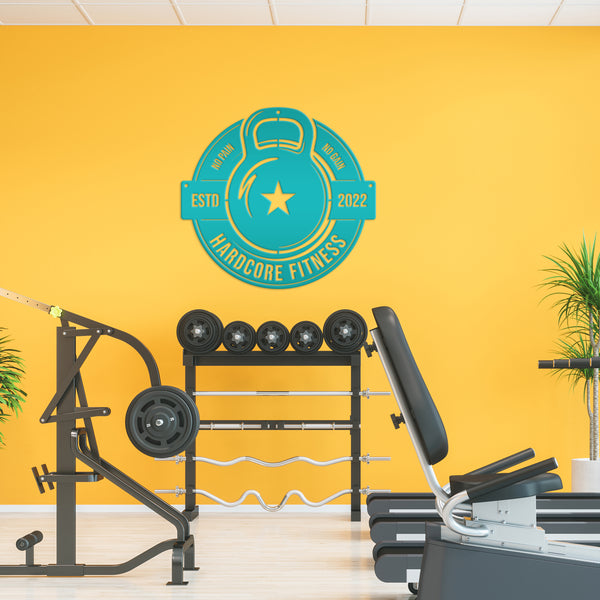 Personalized Gym Name with Established Date Kettlebell Metal Sign-Home Gym Sign-Gym Sign-Weight Room Sign