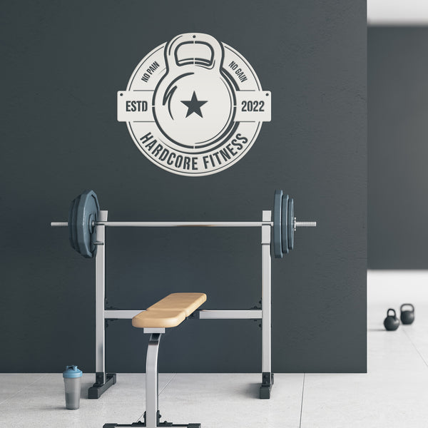 Personalized Gym Name with Established Date Kettlebell Metal Sign-Home Gym Sign-Gym Sign-Weight Room Sign