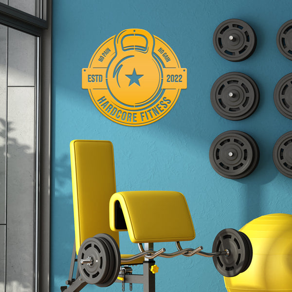 Personalized Gym Name with Established Date Kettlebell Metal Sign-Home Gym Sign-Gym Sign-Weight Room Sign