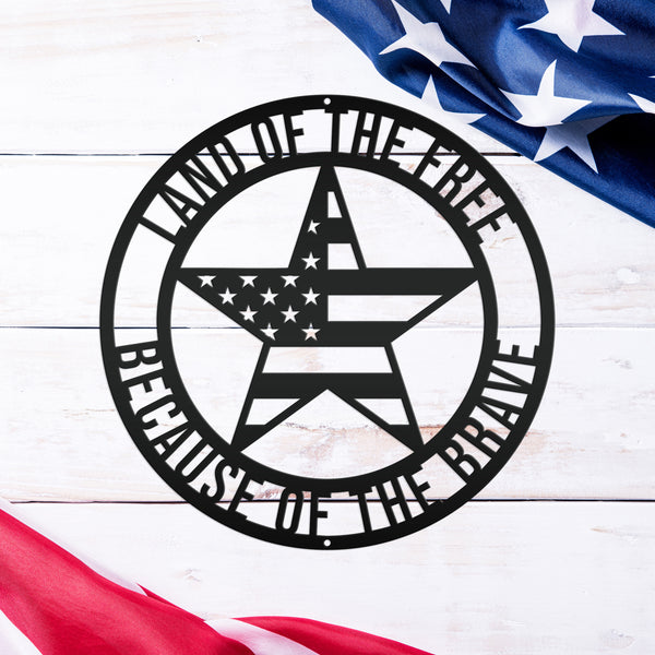 Patriotic Wall Art - Made In the USA-Land of The Free Because of the Brave-Star with American Flag Design