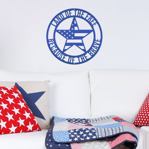 Patriotic Wall Art - Made In the USA-Land of The Free Because of the Brave-Star with American Flag Design