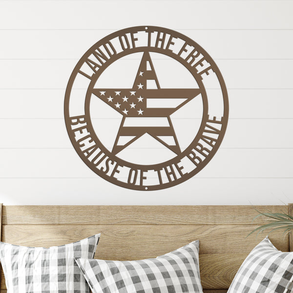 Patriotic Wall Art - Made In the USA-Land of The Free Because of the Brave-Star with American Flag Design