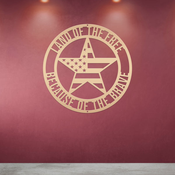 Patriotic Wall Art - Made In the USA-Land of The Free Because of the Brave-Star with American Flag Design