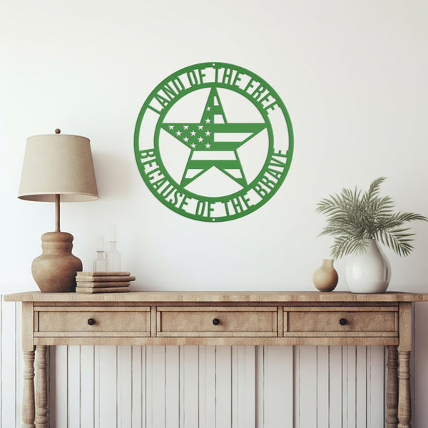 Patriotic Wall Art - Made In the USA-Land of The Free Because of the Brave-Star with American Flag Design