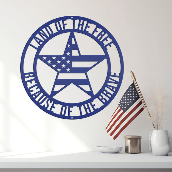 Patriotic Wall Art - Made In the USA-Land of The Free Because of the Brave-Star with American Flag Design