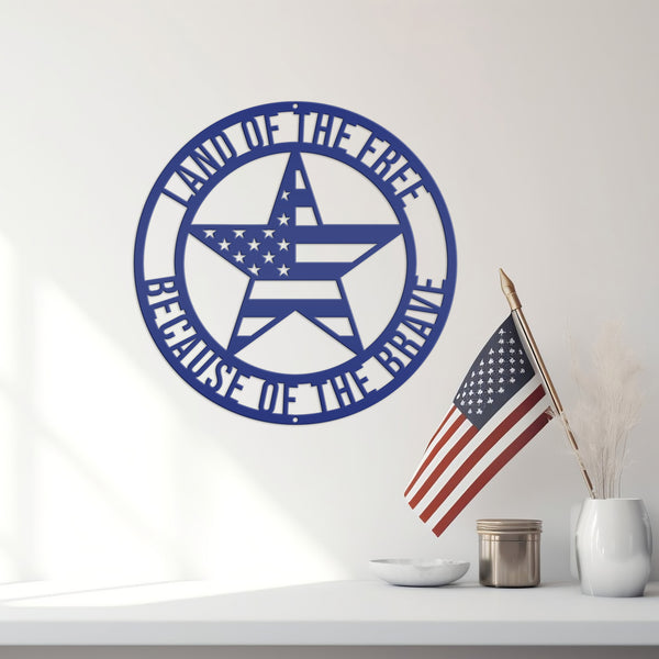 Patriotic Wall Art - Made In the USA-Land of The Free Because of the Brave-Star with American Flag Design