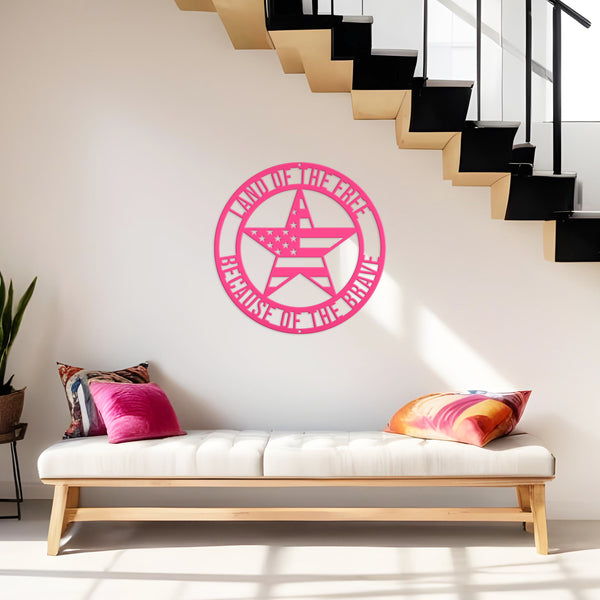 Patriotic Wall Art - Made In the USA-Land of The Free Because of the Brave-Star with American Flag Design